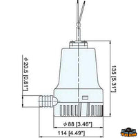 Submersible pump 2500 Lt/h 12V - Volts 12 - Amp 5,5 - Prev. 4.5 m - Outlet Ø mm19 [P0200120]