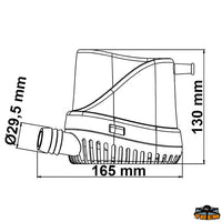 Bilge pump flow rate 12V 3786 Lt/h - Volts 12 - Amp 4,5 - Flow rate Lt/h 3786 - Prev. mt4 - Dimensions mm								

								165x96x130H - Tube Ø 30 mm [P0212610]