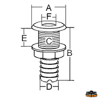 Aisi 316 seacock with hose connector 1 - 1" thread - A mm 54 - F mm 26 - B mm74 - C mm								

								33.3 - D mm 30 - And 42 mm [N0172325]
