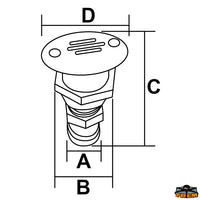 Straight oval vent for tank - A mm 16 (41/64") - B mm 29 (15/32") - C mm 83 (39/32") - D mm60x40 - And mm min								

								40 (1 19/32") [N2974080]