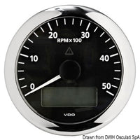 Revolution counter 5000 RPM black face & ring Osculati Veratron VDO
