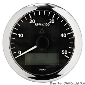 Revolution counter 5000 RPM black face & ring Osculati Veratron VDO
