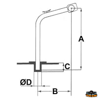 Swivelling davits in stainless steel aisi 316 for engine lift pipe diameter 40 mm A 1050 mm - Tube Ø mm 38 - A mm 950 - B mm 750 - C mm150 [O1740105]