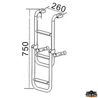 Folding boarding ladder for transom 3 steps - Steps 2 + 1 = 3 - Length 750 mm - Width 260 mm - Wheelbase mm240 [S1025003]