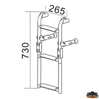 Folding boarding ladder for transom 3 steps - Steps 1 + 2 = 3 - Length 730 mm - Width 265 mm - Wheelbase mm245 [S0725003]