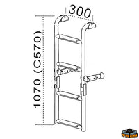 Folding boarding ladder for transom 4 steps - Steps 2 + 2 = 4 - Length 1070 mm - Width 300 mm - Wheelbase mm280 [S0530004]