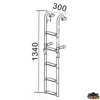 Folding boarding ladder for transom 5 steps - Steps 2 + 3 = 5 - Length 1340 mm - Width 300 mm - Wheelbase mm280 [S0630005]