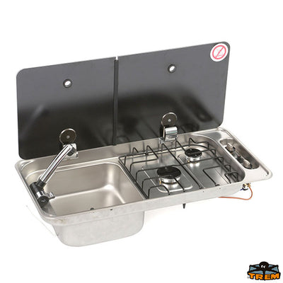 Combination gas stove 2 burners with built-in sink & glass-tempered cover CAN FL1402 FL1401 Trem Z0814101