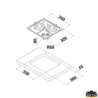 Gas hob unit 2 burners SR model PC1321 - Fires 2 - CAN model PC1321 - Watts 2000+2000 [Z0801321]