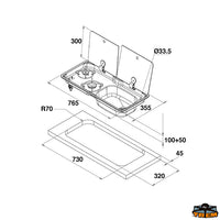 Combination gas stove 2 with built-in sink & glass-tempered cover CAN FL1765 - Model CAN FL1765 - Right tub - Fires 2 - Watts 1000+1700 [Z0802765]