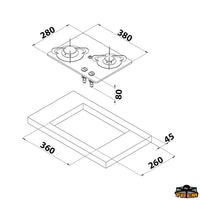 Rectangular glass top 2 burners A-SR model PV1351 - Fires 2 - CAN model PV1351 - Watts 1000+2000 [Z0800351]