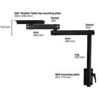 Lagun Table Leg System 500mm Leg & Double Arm in Carbon black Dimensions
