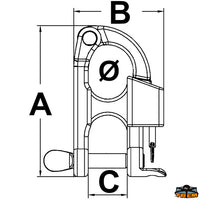 Approved snap-hooks for water skiing - Ø mm 15,8 - A mm 59,5 - B mm 37 - C mm16.7 - Work load kg								

								175 - Max load 700 kg [X0000525]