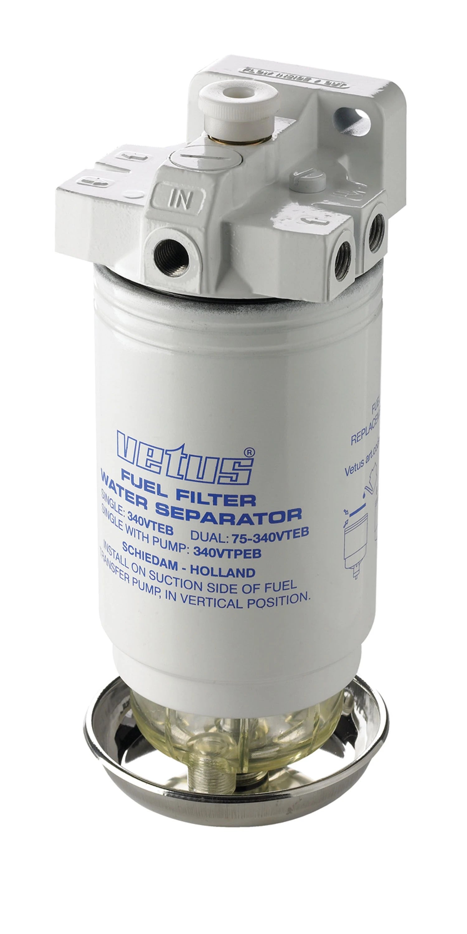 VETUS water separator/fuel filter with pump, 10-micron, max. 465l/h