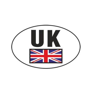 UK Vehicle Sticker with Union Jack 101 x 64mm (Small, Oval)