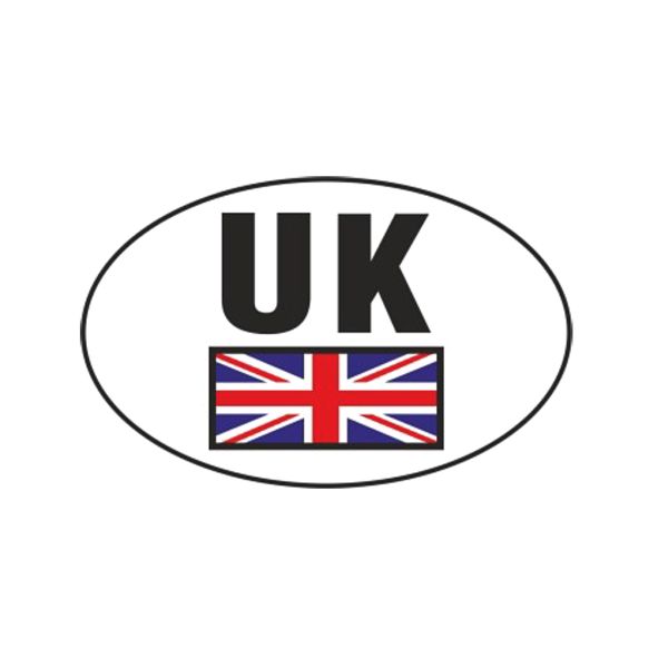 UK Vehicle Sticker with Union Jack 101 x 64mm (Small, Oval)
