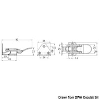 Lock for hoods and hatches, 90° hook type, lightweight and sturdy