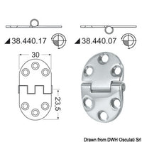Hinge w/reversed pin 2mm 47x30 mm