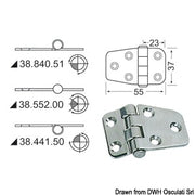 Hinge w/central pin 55x37 mm