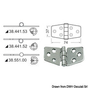 Hinge w/central pin 74x37 mm