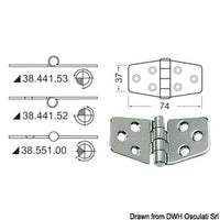 Hinge reversed pin 74x37 mm