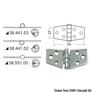 Hinge reversed pin 74x37 mm