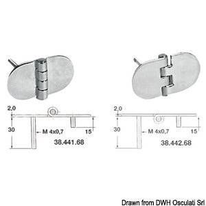 SS hinge w/studs reversed pin 68.5x38.5 mm