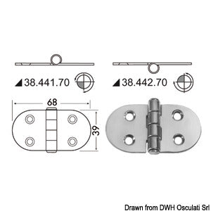 Hinge reversed pin 68x39 mm