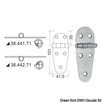 Hinge reversed pin 107x39 mm