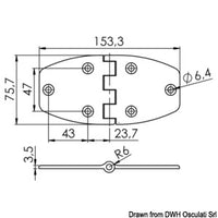 Trapezoidal AISI316 hinge 153x75x3.6mm