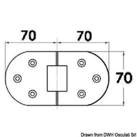 Hinge 180° rotation w/bores 140x70 mm