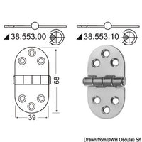 Hinge w/central pin 68x39 mm