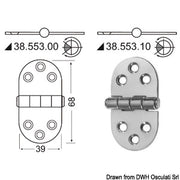 Hinge w/central pin 68x39 mm