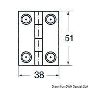 SS rectangular hinge 4 bushing 51x38 mm