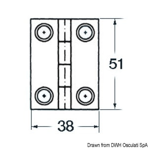 SS rectangular hinge 4 bushing 51x38 mm
