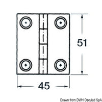 SS rectangular hinge 4 bushing 51x45 mm