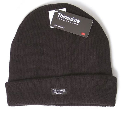 Knitted Thinsulate Lined Ski Type Hat Black