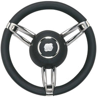 Ultraflex Stainless Steel Steering Wheel (Black Leather / 350mm / Hub) 4-V67460P 67460P