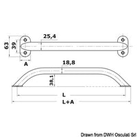 Oval pipe handrail AISI316 19x25 mm 305 mm