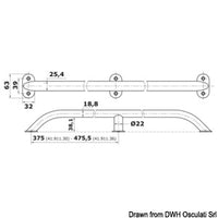 Oval pipe handrail AISI316 19x25 mm 750 mm