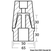 Ogive shaft anode w/aluminium plate 30 mm