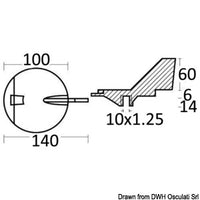 Zinc fin anode rightward bend 100/220 HP