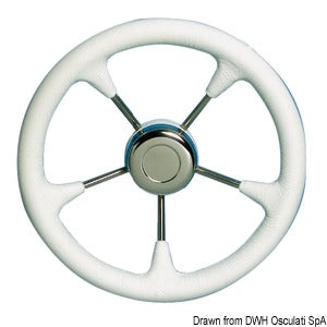 Polyurethane steer. wheel SS spokes Ø 280 mm white