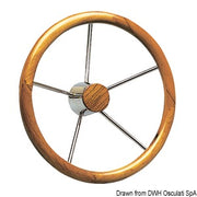 SS steering wheel w/teak external rim 350 mm