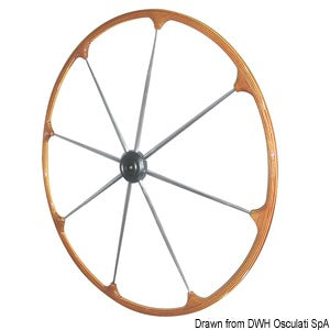 SS steering wheel w/teak external rim 500 mm