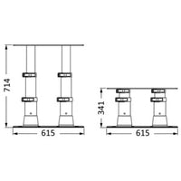 Double pedestal ss handles base 615 x 300 mm
