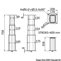 Square aluminum pedestal 3-heights 24V