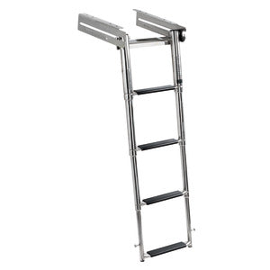 Ladder with overhanging rungs, to be mounted under the platform