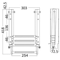 Ladder with overhanging rungs, to be mounted under the platform