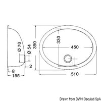 Oval sink SS, mirror polished 510x390 mm